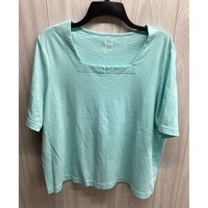 BLAIR Women's (Size XL) Aqua Square Neck Short Sleeve Cotton Polyester Top